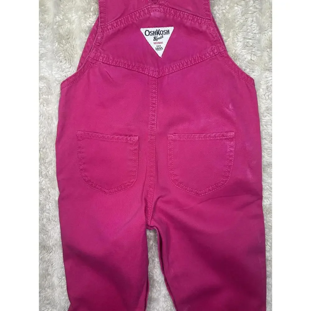 OshKosh B'gosh classic cotton pink floral embroidered bib-style overalls 12M